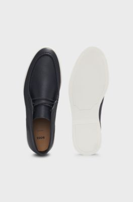 Casual boots in tumbled leather with apron toe, Dark Blue