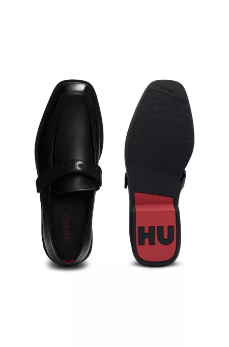 Leather loafers with branded riptape strap