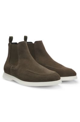 Suede Chelsea boots with embossed logo, Khaki