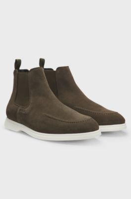 Suede Chelsea boots with embossed logo, Khaki