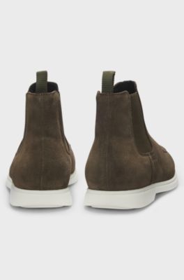 Suede Chelsea boots with embossed logo, Khaki