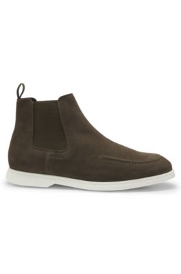 Suede Chelsea boots with embossed logo, Khaki