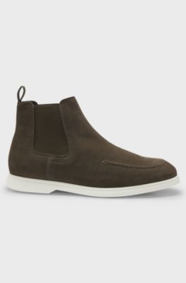 Suede Chelsea boots with embossed logo, Khaki