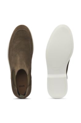 Suede Chelsea boots with embossed logo, Khaki