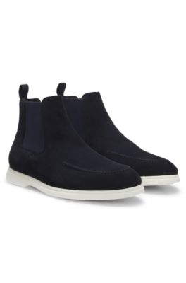 Suede Chelsea boots with embossed logo, Dark Blue