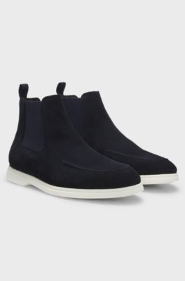 Suede Chelsea boots with embossed logo, Dark Blue