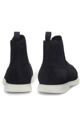 Suede Chelsea boots with embossed logo, Dark Blue