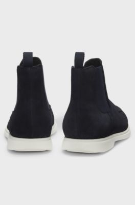 Suede Chelsea boots with embossed logo, Dark Blue