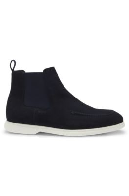 Suede Chelsea boots with embossed logo, Dark Blue
