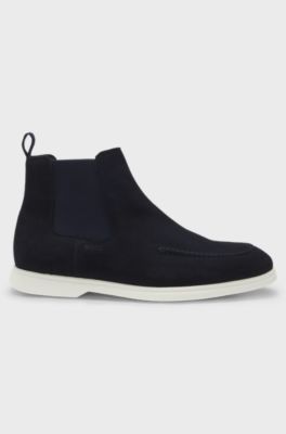Suede Chelsea boots with embossed logo, Dark Blue