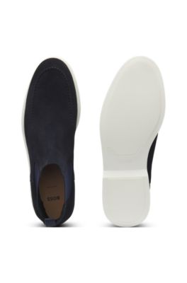 Suede Chelsea boots with embossed logo, Dark Blue