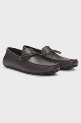 Grained-leather moccasins with driver sole, Dark Brown
