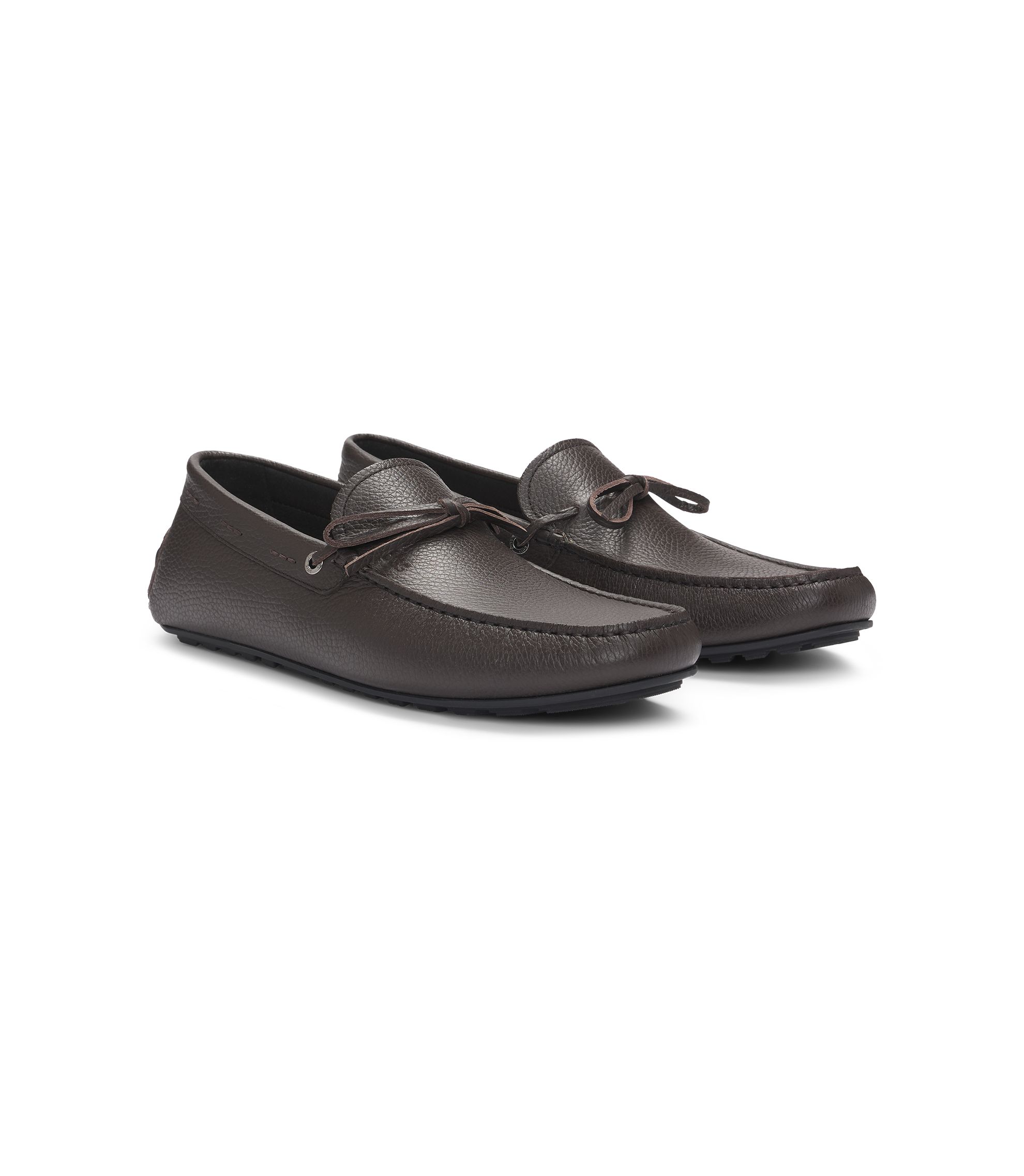 BOSS - Grained-leather moccasins with driver sole - Dark Brown