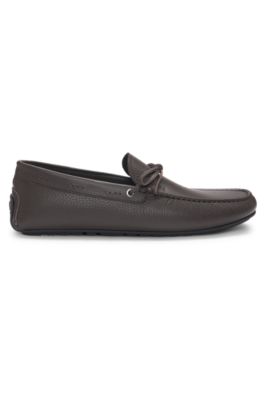 Grained-leather moccasins with driver sole, Dark Brown