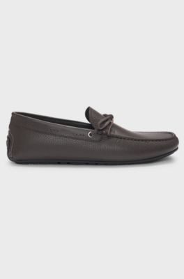 Grained-leather moccasins with driver sole, Dark Brown