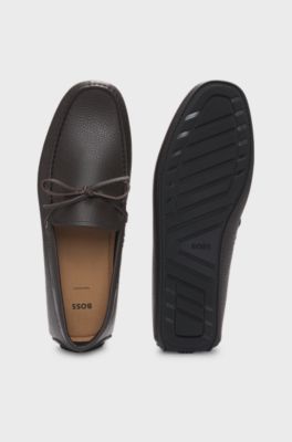 Grained-leather moccasins with driver sole, Dark Brown