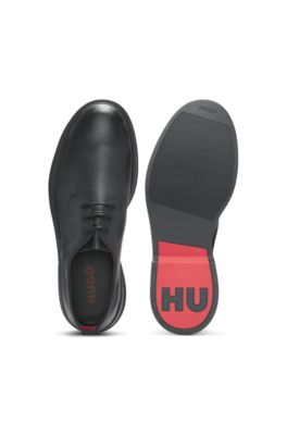 Leather Derby shoes with metallic eyelets, Black