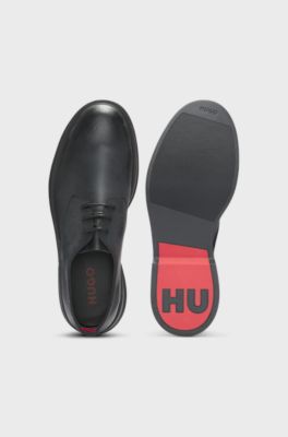 Leather Derby shoes with metallic eyelets, Black