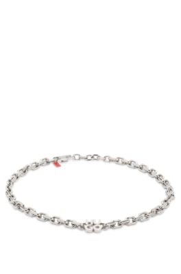 Chain necklace with stacked-logo plaque, Silver
