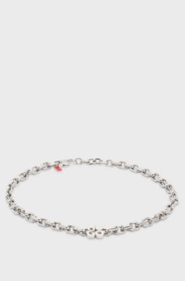 Chain necklace with stacked-logo plaque, Silver