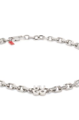 Chain necklace with stacked-logo plaque, Silver