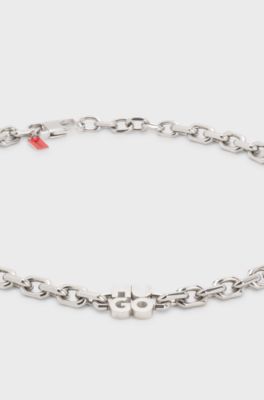 Chain necklace with stacked-logo plaque, Silver