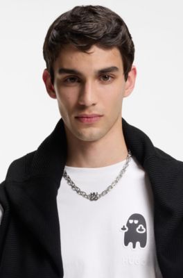 Chain necklace with stacked-logo plaque, Silver