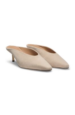Suede mules with kitten heel and Double B monogram, Light Beige