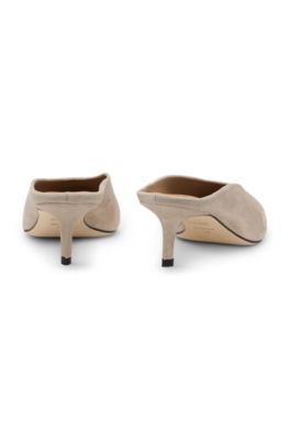 Suede mules with kitten heel and Double B monogram, Light Beige