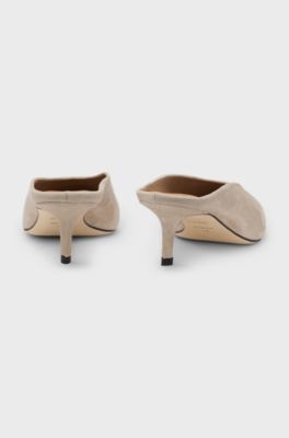 Suede mules with kitten heel and Double B monogram, Light Beige