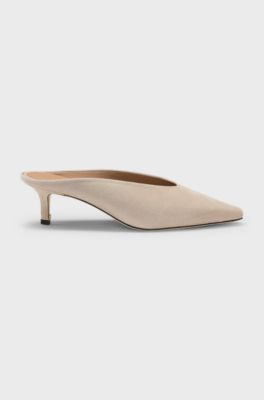 Suede mules with kitten heel and Double B monogram, Light Beige