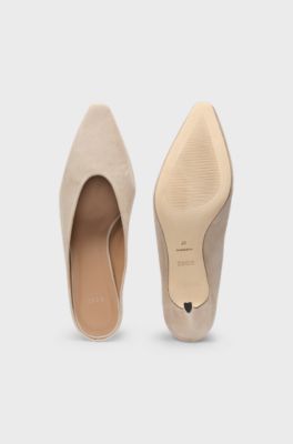 Suede mules with kitten heel and Double B monogram, Light Beige