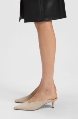 Suede mules with kitten heel and Double B monogram, Light Beige