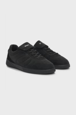 Nubuck-effect trainers with foldover tongue, Black