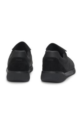 Nubuck-effect trainers with foldover tongue, Black