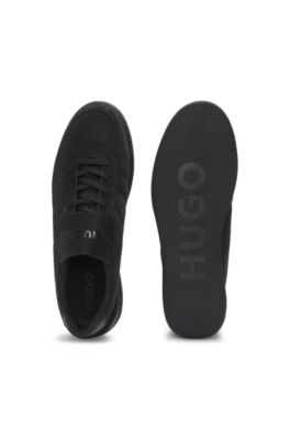 Nubuck-effect trainers with foldover tongue, Black