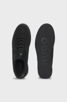 Nubuck-effect trainers with foldover tongue, Black