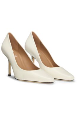 Leather pumps with Double B monogram trim, White