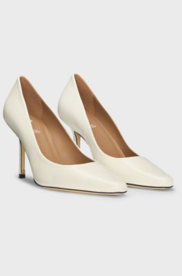 Leather pumps with Double B monogram trim, White