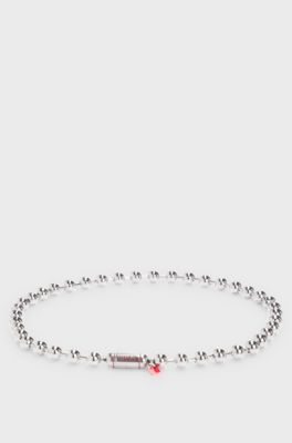 Ball-chain necklace with logo magnet closure, Silver