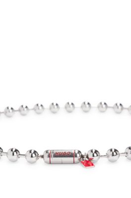 Ball-chain necklace with logo magnet closure, Silver