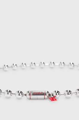 Ball-chain necklace with logo magnet closure, Silver