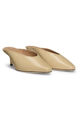 Backless mules in nappa leather, Light Beige