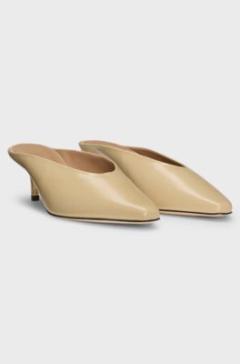 Backless mules in nappa leather, Light Beige