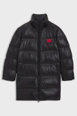 Water-repellent down jacket with logo trim, Black
