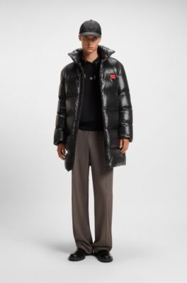 Wasserabweisende Daunenjacke mit Logo-Detail, Schwarz