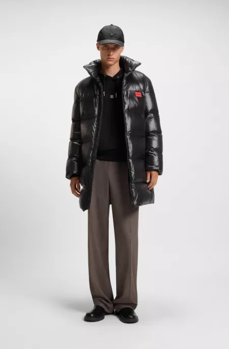 Water-repellent down jacket with logo trim