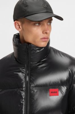 Water-repellent down jacket with logo trim, Black