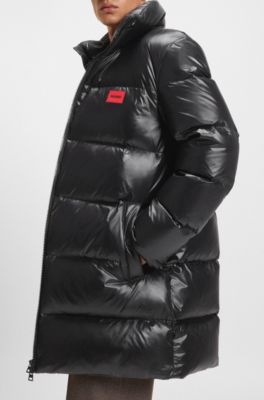 Water-repellent down jacket with logo trim, Black