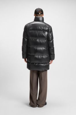 Wasserabweisende Daunenjacke mit Logo-Detail, Schwarz